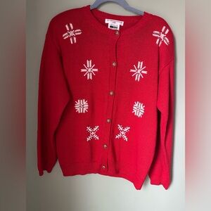 VTG Leslie Fay Sportswear The Christmas Sweater 1994 L Beaded Red Cardigan Ugly